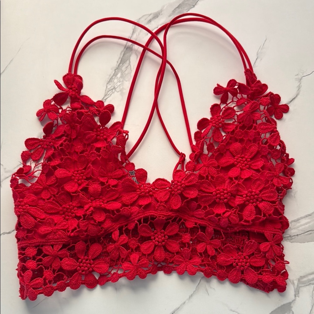 Free People Miss Dazie Crochet Lace Bralette Red
